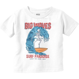Big Waves Surf Paradise Skeleton Toddler Baby Graphic T Shirt(White)
