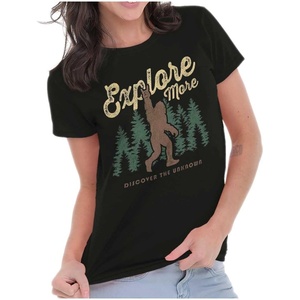 Bigfoot Explore More Nature Outdoors Womens Slim Fit Graphic Tee(Black)