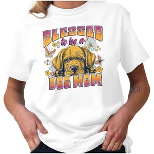 Blessed to Be A Dog Mom Cute Florals Womens Graphic T Shirt Tees(White)