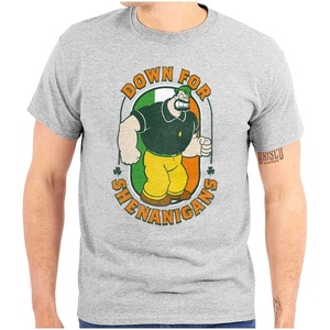 Bluto St Paddys Down for Shenanigans Mens Graphic T Shirt Tees(Sport Grey)