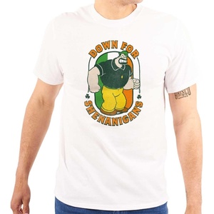 Bluto St Paddys Down for Shenanigans Mens Graphic T Shirt Tees(White)