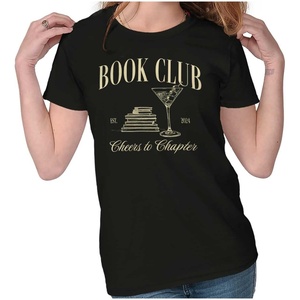 Book Club Drinks Cheers to Chapters Womens Slim Fit Graphic Tee(Black)