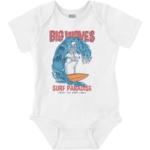 Brisco Brands Big Waves Surf Paradise Skeleton Baby Romper Boys or Girls(White)