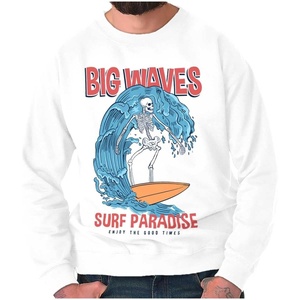 Brisco Brands Big Waves Surf Paradise Skeleton Sweatshirt for Men or Women(White)