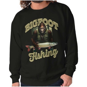 Brisco Brands Bigfoot Fishing Outdoor Adventure Men’s Crewneck Sweatshirt(Black)