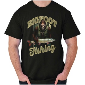 Brisco Brands Bigfoot Fishing Outdoor Adventure Mens Graphic T Shirt Tees(Black)