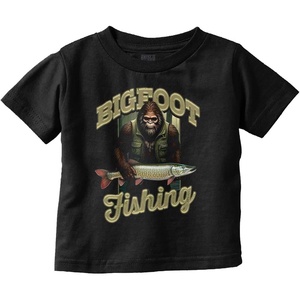 Brisco Brands Bigfoot Fishing Outdoor Adventure Toddler Baby Boy T Shirt(Black)