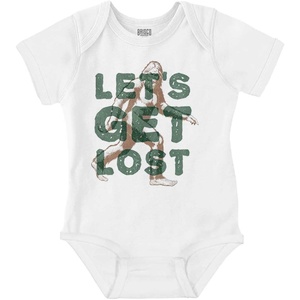 Brisco Brands Bigfoot Let’s Get Lost Outdoors Baby Romper Boys or Girls(White)