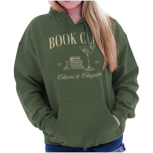 Brisco Brands Book Club Drinks Cheers To Chapters Hoodie Sweatshirt Women(Military Green)
