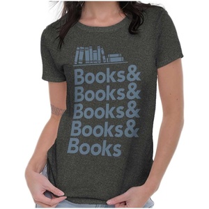 Brisco Brands Books Books Books Reading Lover Womens Slim Fit Graphic Tee(Black)