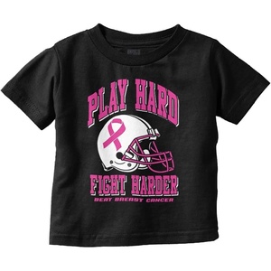 Brisco Brands Breast Cancer Football Fight Hard Toddler Baby Girl T Shirt(Black)