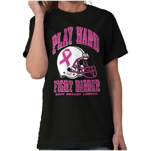 Brisco Brands Breast Cancer Football Fight Hard Womens Graphic T Shirt Tees(Black)