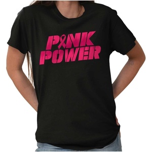 Brisco Brands Breast Cancer Pink Power Ribbon Womens Graphic T Shirt Tees(Black)