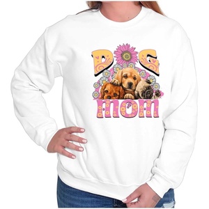 Brisco Brands Cute Dog Mom Groovy Spring Florals Women Crewneck Sweatshirt(White)