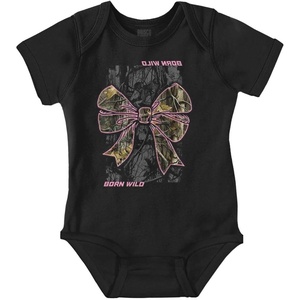 Brisco Brands Cute Girly Hunter Camouflage Bows Baby Bodysuit Jumper Girls(Black – Born Wild)