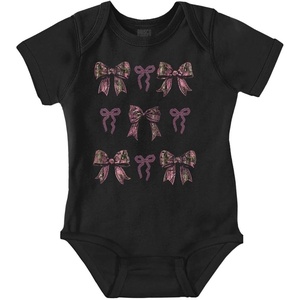 Brisco Brands Cute Girly Hunter Camouflage Bows Baby Bodysuit Jumper Girls(Black – Bows Grid)