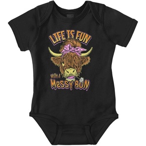 Brisco Brands Cute Life Is Fun With a Messy Bun Baby Bodysuit Jumper Girls(Black)