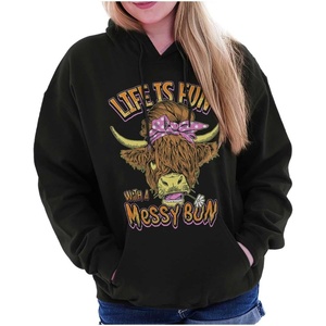 Brisco Brands Cute Life Is Fun With a Messy Bun Hoodie Sweatshirt Women(Black)