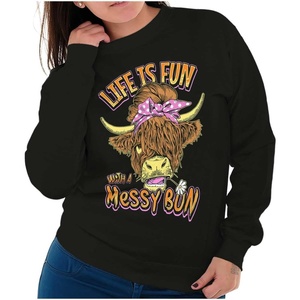 Brisco Brands Cute Life Is Fun With a Messy Bun Women Crewneck Sweatshirt(Black)