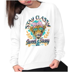 Brisco Brands Cute Stay Classy Sweet and Sassy Women Crewneck Sweatshirt(White)
