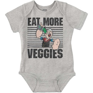Brisco Brands Eat More Veggies Popeye The Sailor Baby Romper Boys or Girls(Heather)