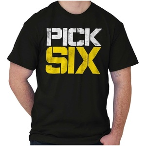 Brisco Brands Football Pick Six Sports Athlete Graphic T Shirt Men or Women(Black)