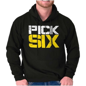 Brisco Brands Football Pick Six Sports Athlete Hoodie Sweatshirt Women Men(Black)