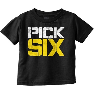 Brisco Brands Football Pick Six Sports Athlete Toddler Baby Graphic T Shirt(Black)
