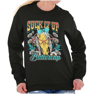 Brisco Brands Funny Horse Suck It up Buttercup Women Crewneck Sweatshirt(Black)