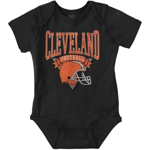 Brisco Brands Hometown Football Team Fan Helmet Baby Romper Boys or Girls(Black – Cleveland)