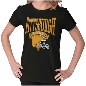 Brisco Brands Hometown Football Team Fan Helmet Womens Slim Fit Graphic Tee(Black – Pittsburgh)