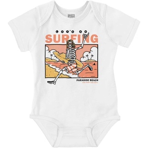 Brisco Brands Let’s Go Surfing Skeleton Beach Baby Romper Boys or Girls(White)