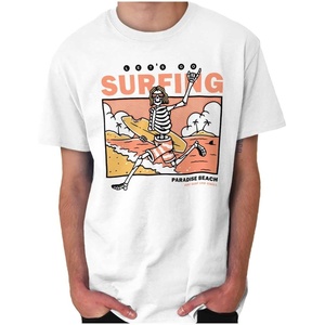 Brisco Brands Let’s Go Surfing Skeleton Beach Graphic T Shirt Men or Women(White)