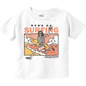 Brisco Brands Let’s Go Surfing Skeleton Beach Toddler Baby Graphic T Shirt(White)
