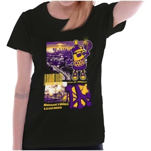 Brisco Brands Los Angeles Basketball Legends Womens Slim Fit Graphic Tee(Black)