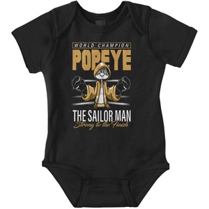 Brisco Brands Popeye Boxing Champion Fight Poster Baby Romper Boys or Girls(Black – Strong to the Finish)