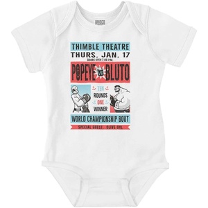 Brisco Brands Popeye Boxing Champion Fight Poster Baby Romper Boys or Girls(White – Thimble Theatre)
