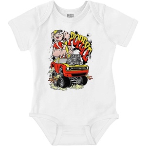Brisco Brands Popeye Olive Oyl Monster Truck Baby Romper Boys or Girls(White)