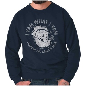 Brisco Brands Popeye Sailor Man Quote What I Yam Sweatshirt for Men or Women(Navy)