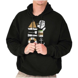 Brisco Brands Popeye The Sailor Man Sea Captain Hoodie Sweatshirt Women Men(Black)