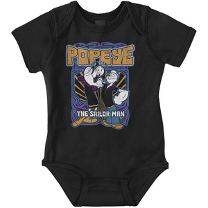 Brisco Brands Popeye The Sailor Man and Olive Oyl Baby Romper Boys or Girls(Black)