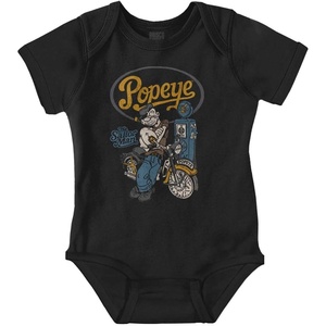 Brisco Brands Popeye Vintage Motorcycle Biker Baby Romper Boys or Girls(Black – Biker Refuel)