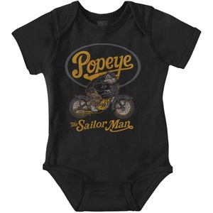 Brisco Brands Popeye Vintage Motorcycle Biker Baby Romper Boys or Girls(Black – Retro Biker)