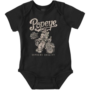 Brisco Brands Popeye Vintage Motorcycle Biker Baby Romper Boys or Girls(Black – Supreme Biker)