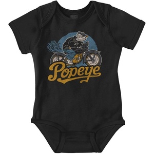 Brisco Brands Popeye Vintage Motorcycle Biker Baby Romper Boys or Girls(Black – Vintage Biker)