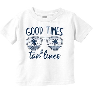 Brisco Brands Summer Good Times and Tan Lines Toddler Baby Graphic T Shirt(White)