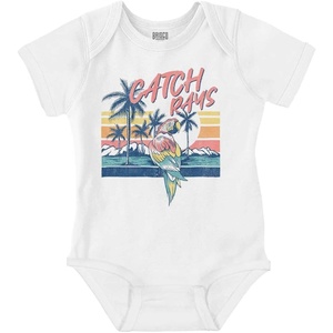 Brisco Brands Tropical Beach Parrot Catch Rays Baby Romper Boys or Girls(White)