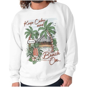 Brisco Brands Tropical Keep Calm and Beach On Sweatshirt for Men or Women(White)