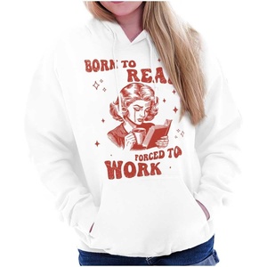 Brisco Brands Vintage Born To Read Forced To Work Hoodie Sweatshirt Women(White)