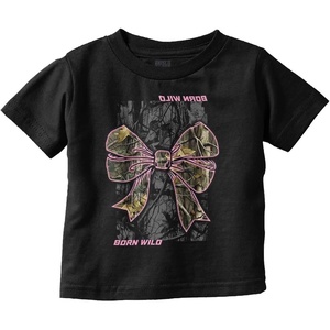 Cute Girly Hunter Camouflage Bows Toddler Baby Girl T Shirt(Black – Born Wild)